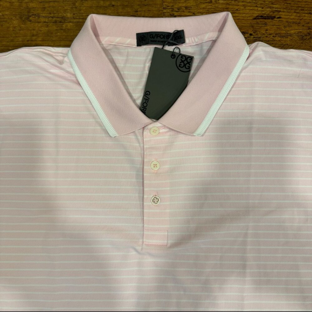 G/Fore Pink Perforated Striped Performance Tech Modern Golf Polo Shirt Men's 2XL